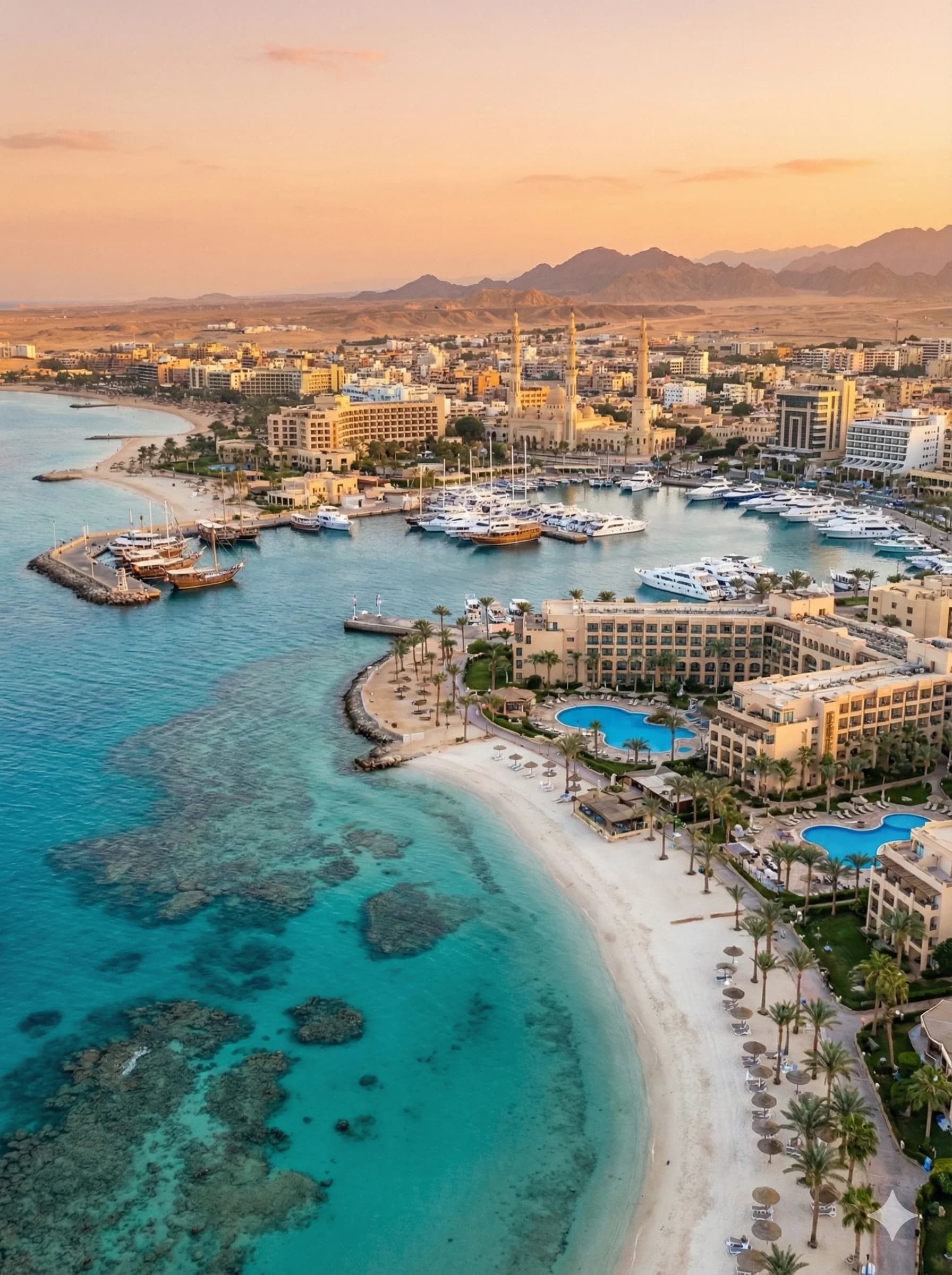 Red Sea coast and resort scenery in Hurghada